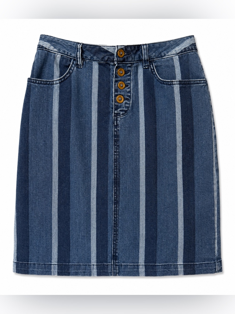 Maeve Anthropologie Cotton Blend Striped Blue Denim Button-Front Skirt- 8